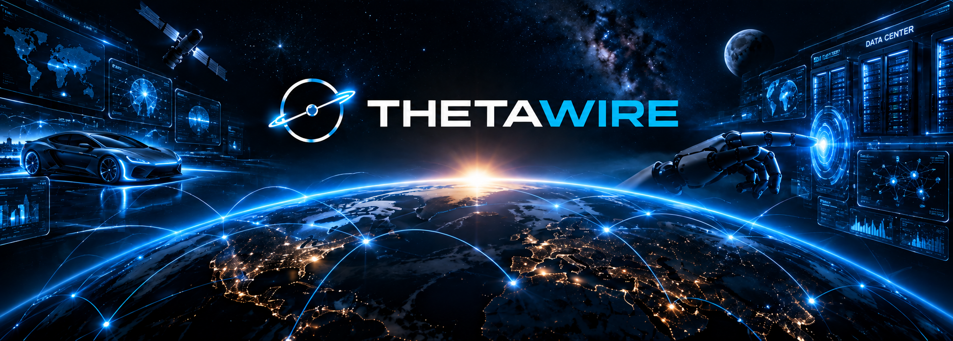 ThetaWire technology network with advanced vehicle, data center and connected Earth